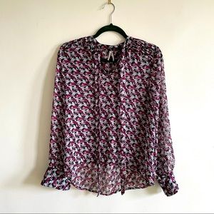 Fun, Femme, Bow-Print Blouse with Pusscat Bow